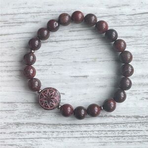 Red Beaded Bracelet with Compass Charm